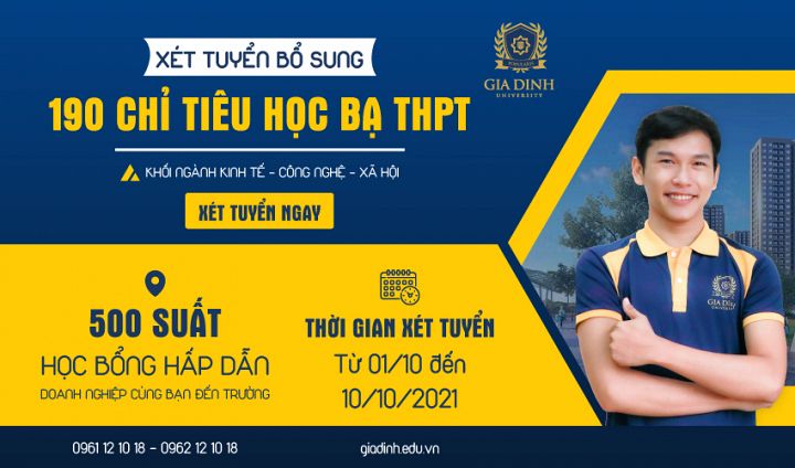 Trường Đại học Gia Định xét tuyển bổ sung 190 chỉ tiêu học bạ THPT từ ngày 01/10 - 10/10/2021